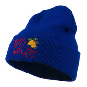 Happy Holidays with Bells Embroidered Long Beanie