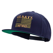 Licensed US Navy Retired Flag Embroidered Wool Blend Prostyle Snapback Cap - Navy OSFM