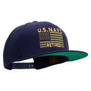 Licensed US Navy Retired Flag Embroidered Wool Blend Prostyle Snapback Cap - Navy OSFM