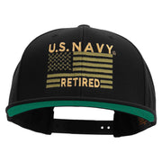 Licensed US Navy Retired Flag Embroidered Wool Blend Prostyle Snapback Cap - Black OSFM