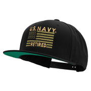 Licensed US Navy Retired Flag Embroidered Wool Blend Prostyle Snapback Cap - Black OSFM
