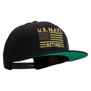 Licensed US Navy Retired Flag Embroidered Wool Blend Prostyle Snapback Cap - Black OSFM