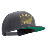 Licensed US Navy Retired Flag Embroidered Wool Blend Prostyle Snapback Cap - Dk-Grey OSFM