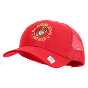 US Marine Corps Retired Emblem Embroidered 6 Panel Structured Cotton Twill Mesh Cap Made in USA - Red OSFM