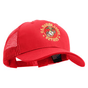 US Marine Corps Retired Emblem Embroidered 6 Panel Structured Cotton Twill Mesh Cap Made in USA - Red OSFM