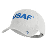 USAF Blue Letter Embroidered Pigment Dyed Cap - White OSFM