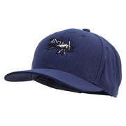 Black and White Airplane Embroidered Solid Cotton Twill Pro Style Cap - Navy OSFM