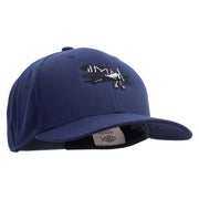 Black and White Airplane Embroidered Solid Cotton Twill Pro Style Cap - Navy OSFM