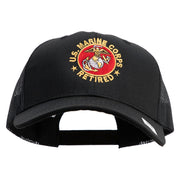 US Marine Corps Retired Emblem Embroidered 6 Panel Structured Cotton Twill Mesh Cap Made in USA - Black OSFM