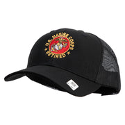 US Marine Corps Retired Emblem Embroidered 6 Panel Structured Cotton Twill Mesh Cap Made in USA - Black OSFM