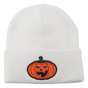 Halloween Excited Jack o Lantern Embroidered Long Beanie