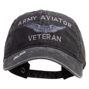 Licensed Army Aviator Veteran Embroidered Washed Solid Pigment Dyed Cotton Twill Brass Buckle Cap - Black OSFM