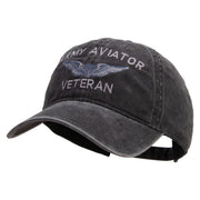 Licensed Army Aviator Veteran Embroidered Washed Solid Pigment Dyed Cotton Twill Brass Buckle Cap - Black OSFM