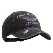 Licensed Army Aviator Veteran Embroidered Washed Solid Pigment Dyed Cotton Twill Brass Buckle Cap - Black OSFM