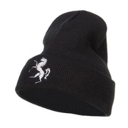 Horse Emblem Embroidered Long Beanie