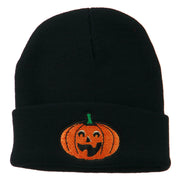 Halloween Excited Jack o Lantern Embroidered Long Beanie