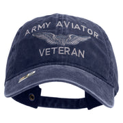 Licensed Army Aviator Veteran Embroidered Washed Solid Pigment Dyed Cotton Twill Brass Buckle Cap - Navy OSFM
