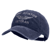 Licensed Army Aviator Veteran Embroidered Washed Solid Pigment Dyed Cotton Twill Brass Buckle Cap - Navy OSFM