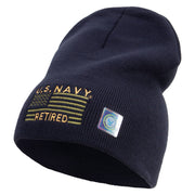 Licensed Made in USA Navy Retired Flag Symbol Embroidered 8 Inch Solid Knit Short Beanie - Navy OSFM