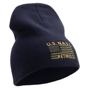 Licensed Made in USA Navy Retired Flag Symbol Embroidered 8 Inch Solid Knit Short Beanie - Navy OSFM
