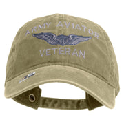 Licensed Army Aviator Veteran Embroidered Washed Solid Pigment Dyed Cotton Twill Brass Buckle Cap - Khaki OSFM