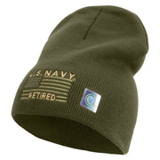 Licensed Made in USA Navy Retired Flag Symbol Embroidered 8 Inch Solid Knit Short Beanie - Olive OSFM