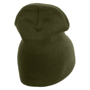 Licensed Made in USA Navy Retired Flag Symbol Embroidered 8 Inch Solid Knit Short Beanie - Olive OSFM