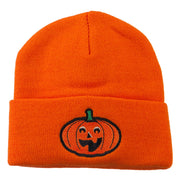 Halloween Excited Jack o Lantern Embroidered Long Beanie