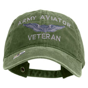 Licensed Army Aviator Veteran Embroidered Washed Solid Pigment Dyed Cotton Twill Brass Buckle Cap - Olive OSFM