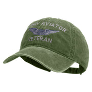 Licensed Army Aviator Veteran Embroidered Washed Solid Pigment Dyed Cotton Twill Brass Buckle Cap - Olive OSFM