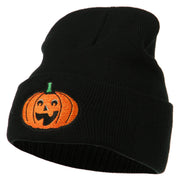 Halloween Excited Jack o Lantern Embroidered Long Beanie