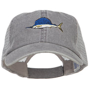 Swordfish Embroidered Washed Trucker Cap