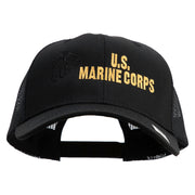 US Marine Corps Design Embroidered 6 Panel Structured Cotton Twill Mesh Cap Made in USA - Black OSFM