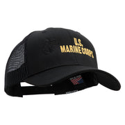 US Marine Corps Design Embroidered 6 Panel Structured Cotton Twill Mesh Cap Made in USA - Black OSFM