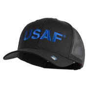USAF Blue Letter Embroidered Solid Cotton Mesh Cap - Black OSFM