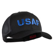 USAF Blue Letter Embroidered Solid Cotton Mesh Cap - Black OSFM