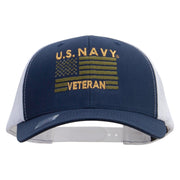 Licensed US Navy Veteran Flag Embroidered Contrast Trucker Cap - Navy-White OSFM