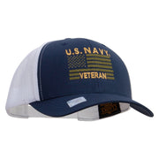 Licensed US Navy Veteran Flag Embroidered Contrast Trucker Cap - Navy-White OSFM