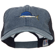 Swordfish Embroidered Washed Trucker Cap