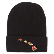 Hawaii Map State Flag Embroidered Long Beanie