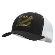 Licensed US Navy Veteran Flag Embroidered Contrast Trucker Cap - Black-White OSFM