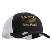 Licensed US Navy Veteran Flag Embroidered Contrast Trucker Cap - Black-White OSFM