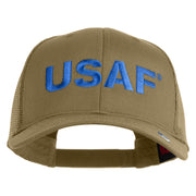 USAF Blue Letter Embroidered Solid Cotton Mesh Cap - Khaki OSFM