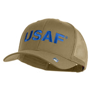 USAF Blue Letter Embroidered Solid Cotton Mesh Cap - Khaki OSFM
