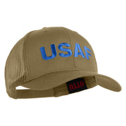 USAF Blue Letter Embroidered Solid Cotton Mesh Cap - Khaki OSFM