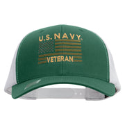 Licensed US Navy Veteran Flag Embroidered Contrast Trucker Cap - Evergreen-White OSFM
