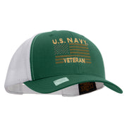 Licensed US Navy Veteran Flag Embroidered Contrast Trucker Cap - Evergreen-White OSFM