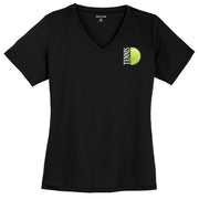 Half Tennis Half Ball Logo Mesh V-Neck Graphic Shirt