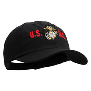 USMC Design Embroidered 6 Panel Unstructured Cotton Twill Cap Made in USA - Black OSFM