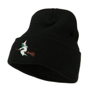 Halloween Witch Flying on a Broom Stick Embroidered Long Beanie